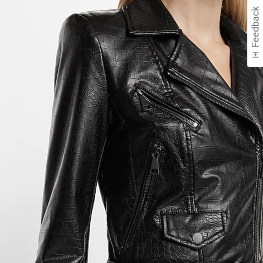 Women's cropped moto jacket croc faux